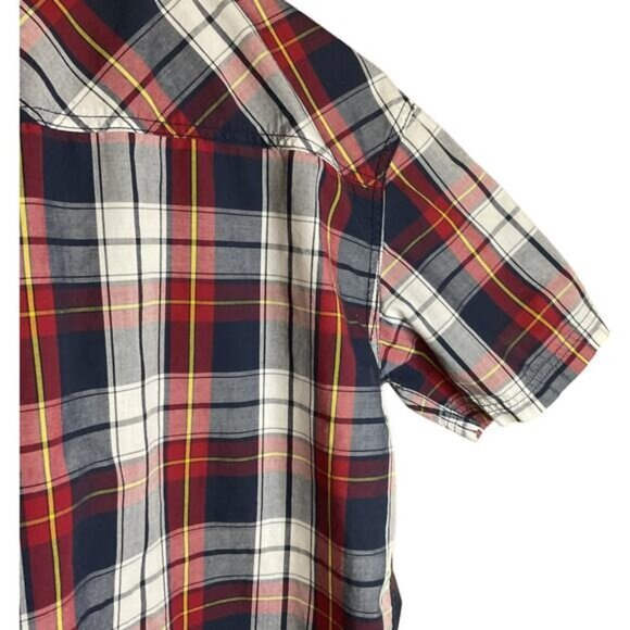 Southpole Mens Red & Navy Plaid Short Sleeve Shirt Button-Down Size M - Picture 6 of 11
